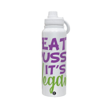 EAT pussy it's vegan, 1L Stainless Steel Thermal Bottle with Phone Holder & Double Wall Insulation