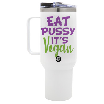 EAT pussy it's vegan, Mega Tumbler με καπάκι, διπλού τοιχώματος (θερμό) 1,2L