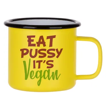 EAT pussy it's vegan, Metallic enamel MATT Yellow cup 360ml