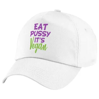 EAT pussy it's vegan, Children's Baseball Cap, 100% Cotton Twill, White (COTTON, CHILDREN'S, UNISEX, ONE SIZE)