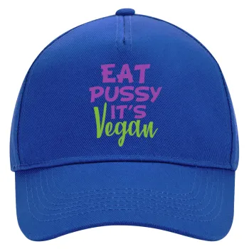 EAT pussy it's vegan, Καπέλο Ενηλίκων Ultimate ΜΠΛΕ, (100% ΒΑΜΒΑΚΕΡΟ DRILL, ΕΝΗΛΙΚΩΝ, UNISEX, ONE SIZE)