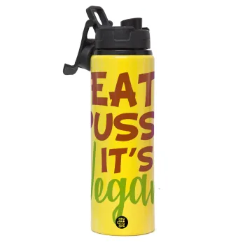 EAT pussy it's vegan, Metallic water bottle with safety lid, 850ml aluminum