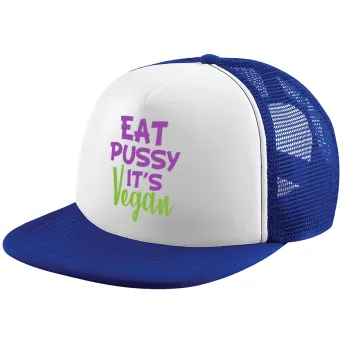 EAT pussy it's vegan, Child's Soft Trucker Hat with Blue/White Mesh (POLYESTER, CHILD, ONE SIZE)