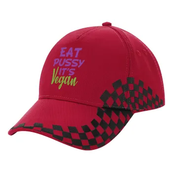 EAT pussy it's vegan, Adult Cap RACING Ultimate Red/Black, (100% COTTON DRILL, ADULT, UNISEX, ONE SIZE ADULT)