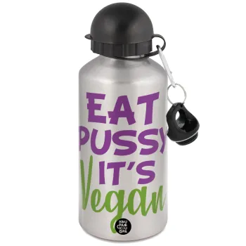 EAT pussy it's vegan, Μεταλλικό παγούρι νερού, Ασημένιο, αλουμινίου 500ml