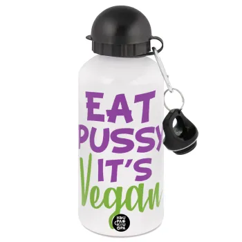 EAT pussy it's vegan, Μεταλλικό παγούρι νερού, Λευκό, αλουμινίου 500ml