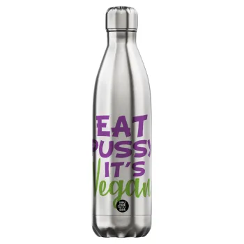 EAT pussy it's vegan, Μεταλλικό παγούρι θερμός Inox (Stainless steel), διπλού τοιχώματος, 750ml