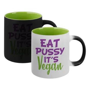 EAT pussy it's vegan, Κούπα Μαγική εσωτερικό πράσινο, κεραμική 330ml που αλλάζει χρώμα με το ζεστό ρόφημα