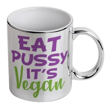 EAT pussy it's vegan, Κούπα κεραμική, ασημένια καθρέπτης, 330ml