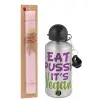 Easter Set, metallic Silver aluminum water bottle (500ml) & scented flat Easter candle (30cm) (PINK)