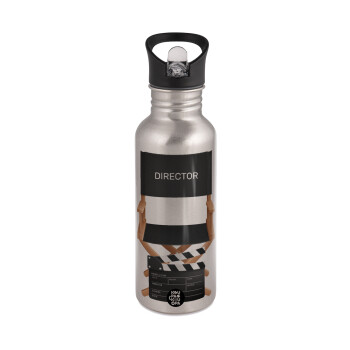 Director, Water bottle Silver with straw, stainless steel 600ml