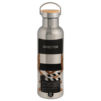 Director, Stainless steel Silver with wooden lid (bamboo), double wall, 750ml