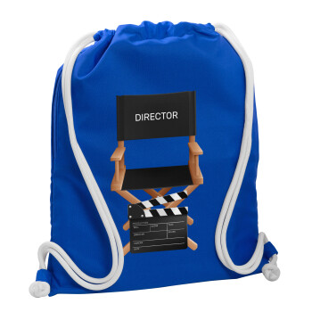 Director, Τσάντα πλάτης πουγκί GYMBAG Μπλε, με τσέπη (40x48cm) & χονδρά κορδόνια