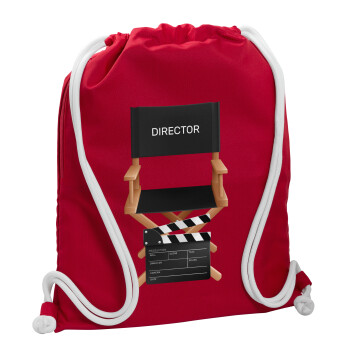 Director, Τσάντα πλάτης πουγκί GYMBAG Κόκκινη, με τσέπη (40x48cm) & χονδρά κορδόνια