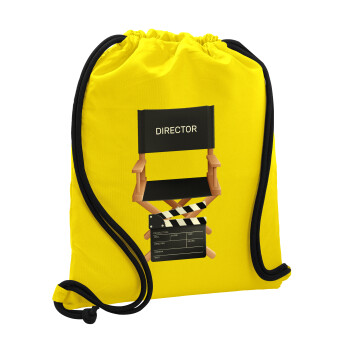 Director, Τσάντα πλάτης πουγκί GYMBAG Κίτρινη, με τσέπη (40x48cm) & χονδρά κορδόνια