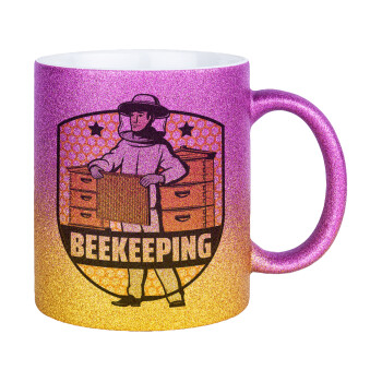 Beekeeping, Κούπα Χρυσή/Ροζ Glitter, κεραμική, 330ml