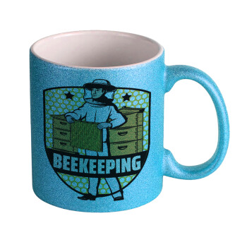 Beekeeping / Μελισσοκόμος, Κούπα Σιέλ Glitter που γυαλίζει, κεραμική, 330ml