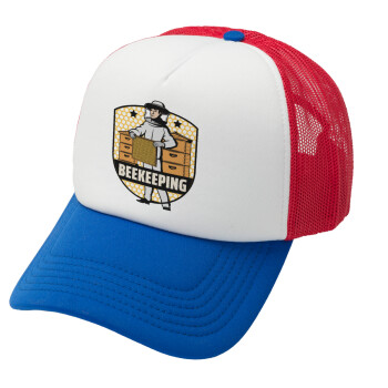 Beekeeping, Καπέλο Ενηλίκων Soft Trucker με Δίχτυ Red/Blue/White (POLYESTER, ΕΝΗΛΙΚΩΝ, UNISEX, ONE SIZE)