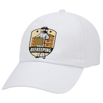 Beekeeping / Μελισσοκόμος, Καπέλο Ενηλίκων Baseball Λευκό 5-φύλλο (POLYESTER, ΕΝΗΛΙΚΩΝ, UNISEX, ONE SIZE)