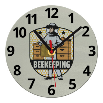 Beekeeping / Μελισσοκόμος, Ρολόι τοίχου γυάλινο (20cm)