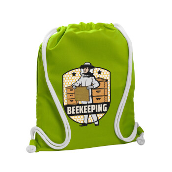 Beekeeping / Μελισσοκόμος, Τσάντα πλάτης πουγκί GYMBAG LIME GREEN, με τσέπη (40x48cm) & χονδρά κορδόνια