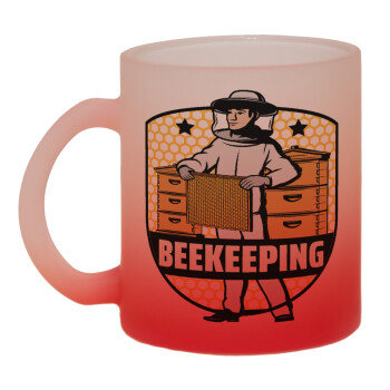 Beekeeping / Μελισσοκόμος, Κούπα γυάλινη δίχρωμη με βάση το κόκκινο ματ, 330ml
