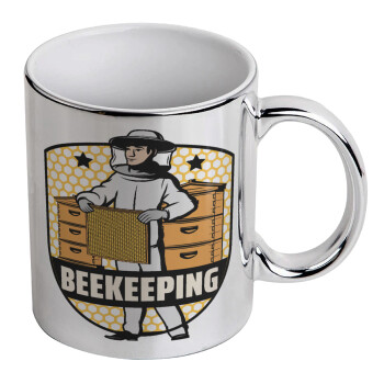 Beekeeping, Mug ceramic, silver mirror, 330ml