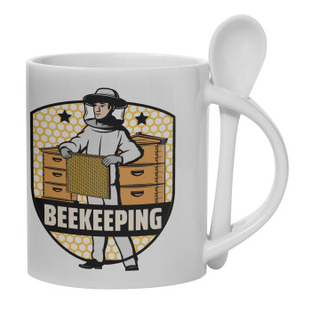 Beekeeping / Μελισσοκόμος, Κούπα, κεραμική με κουταλάκι, 330ml (1 τεμάχιο)