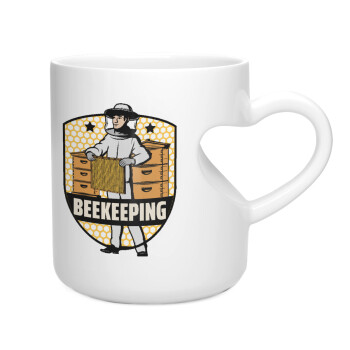 Beekeeping, Κούπα καρδιά λευκή, κεραμική, 330ml