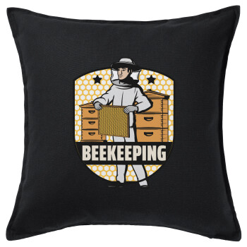 Beekeeping / Μελισσοκόμος, Μαξιλάρι καναπέ Μαύρο 100% βαμβάκι, περιέχεται το γέμισμα (50x50cm)