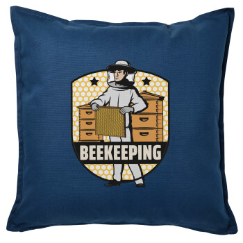 Beekeeping / Μελισσοκόμος, Μαξιλάρι καναπέ Μπλε 100% βαμβάκι, περιέχεται το γέμισμα (50x50cm)