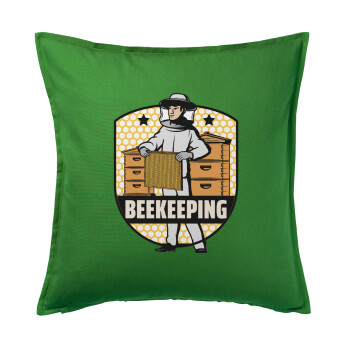 Beekeeping / Μελισσοκόμος, Μαξιλάρι καναπέ Πράσινο 100% βαμβάκι, περιέχεται το γέμισμα (50x50cm)