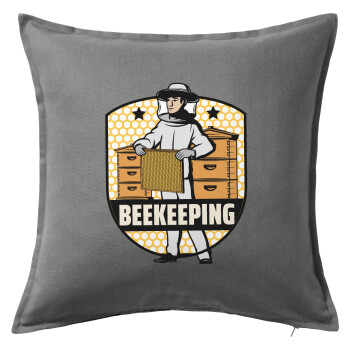 Beekeeping / Μελισσοκόμος, Μαξιλάρι καναπέ Γκρι 100% βαμβάκι, περιέχεται το γέμισμα (50x50cm)