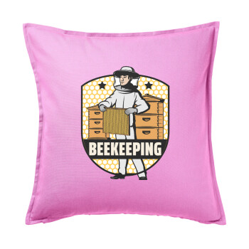 Beekeeping / Μελισσοκόμος, Μαξιλάρι καναπέ ΡΟΖ 100% βαμβάκι, περιέχεται το γέμισμα (50x50cm)