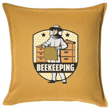Beekeeping / Μελισσοκόμος, Μαξιλάρι καναπέ Κίτρινο 100% βαμβάκι, περιέχεται το γέμισμα (50x50cm)
