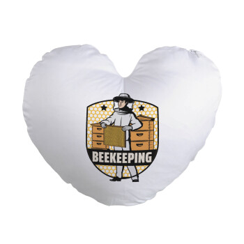 Beekeeping / Μελισσοκόμος, Μαξιλάρι καναπέ καρδιά 40x40cm περιέχεται το  γέμισμα
