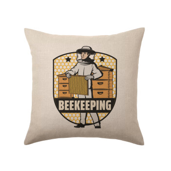 Beekeeping / Μελισσοκόμος, Μαξιλάρι καναπέ ΛΙΝΟ 40x40cm περιέχεται το  γέμισμα