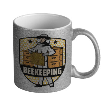 Beekeeping / Μελισσοκόμος, Κούπα Ασημένια Glitter που γυαλίζει, κεραμική, 330ml