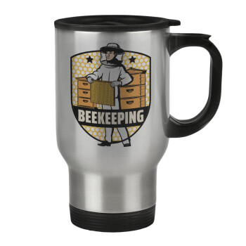 Beekeeping, Stainless steel travel mug with lid, double wall 450ml