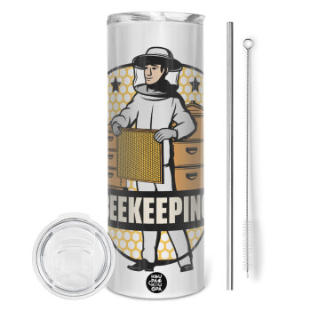 Beekeeping, Eco friendly stainless steel tumbler 600ml, with metal straw & cleaning brush