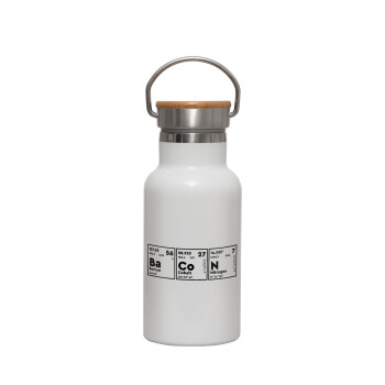 Chemical table your text, Metallic thermos (Stainless steel) White with wooden lid (bamboo), double-walled, 350ml