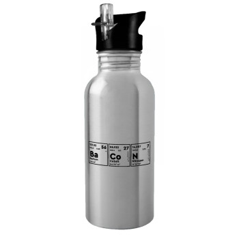 Chemical table your text, Water bottle Silver with straw, stainless steel 600ml