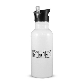 Chemical table your text, White water bottle with straw, stainless steel 600ml