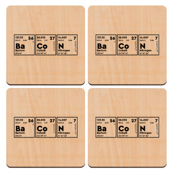 Χημικά στοιχεία το όνομα σου, ΣΕΤ x4 Σουβέρ ξύλινα τετράγωνα plywood (9cm)