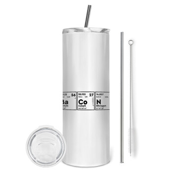 Chemical table your text, Eco friendly stainless steel tumbler 600ml, with metal straw & cleaning brush