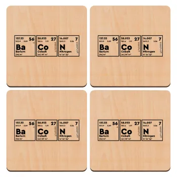 Χημικά στοιχεία το όνομα σου, ΣΕΤ x4 Σουβέρ ξύλινα τετράγωνα plywood (9cm)