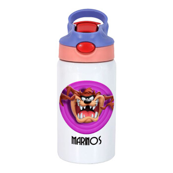 Taz, Παιδικό παγούρι θερμό, ανοξείδωτο, με καλαμάκι ασφαλείας, ροζ/μωβ (350ml)