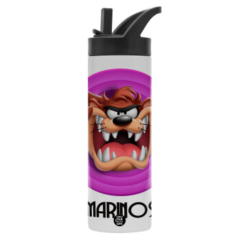 Taz, Μεταλλικό παγούρι θερμός με καλαμάκι & χειρολαβή, ανοξείδωτο ατσάλι (Stainless steel 304), διπλού τοιχώματος, 600ml