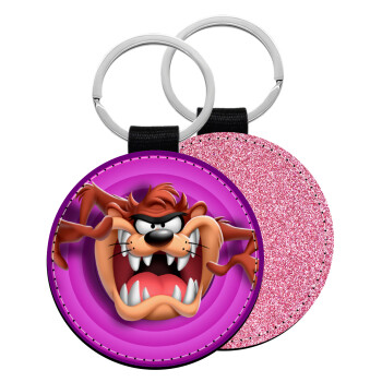 Taz, Μπρελόκ Δερματίνη, στρογγυλό ΡΟΖ (5cm)