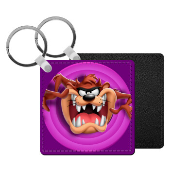 Taz, Μπρελόκ Δερματίνη, τετράγωνο ΜΑΥΡΟ (5x5cm)